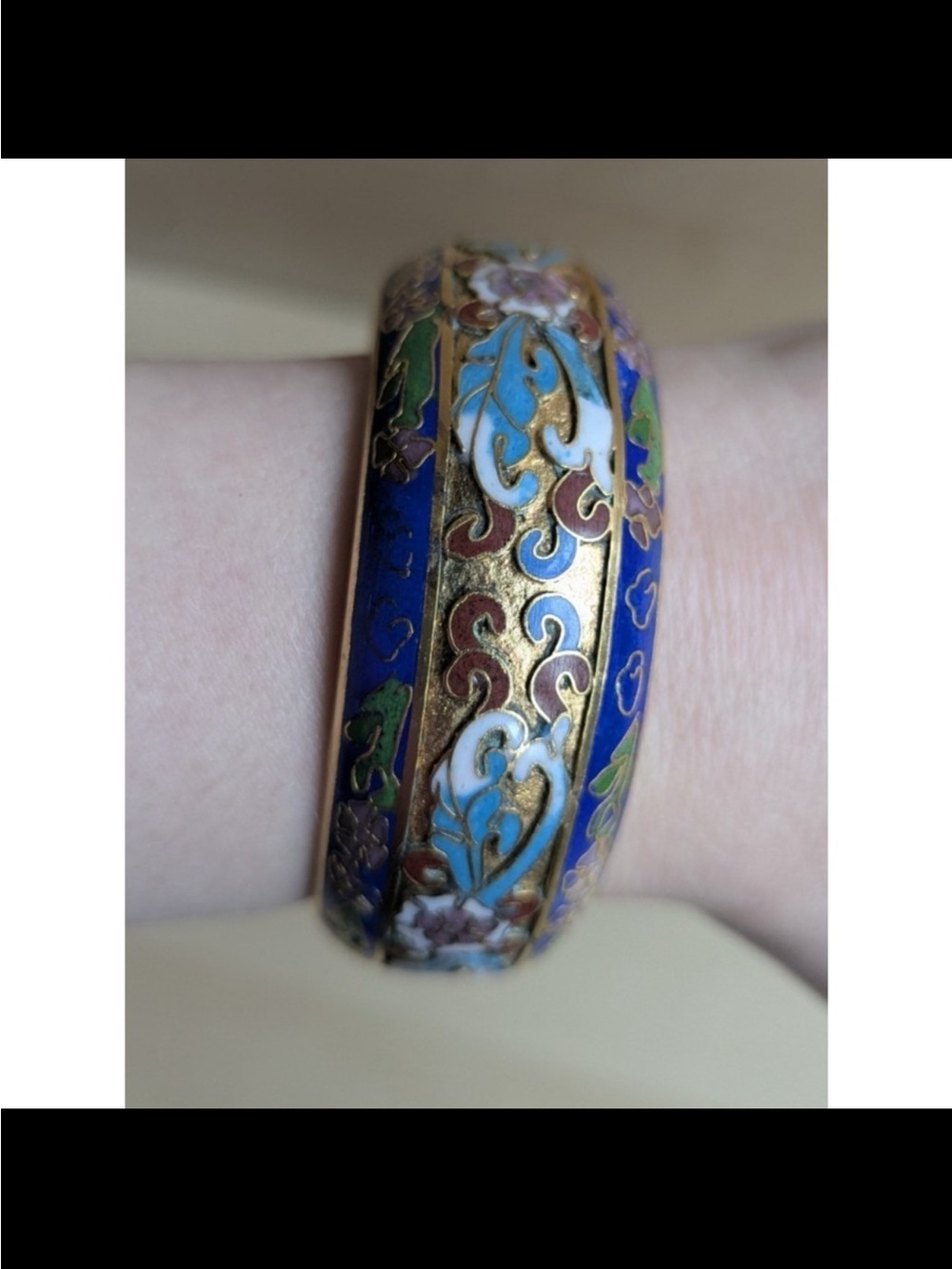 Incredible Detailed Antique Blue and Gold Floral Cloisonné Bracelet - Picture 5 of 13